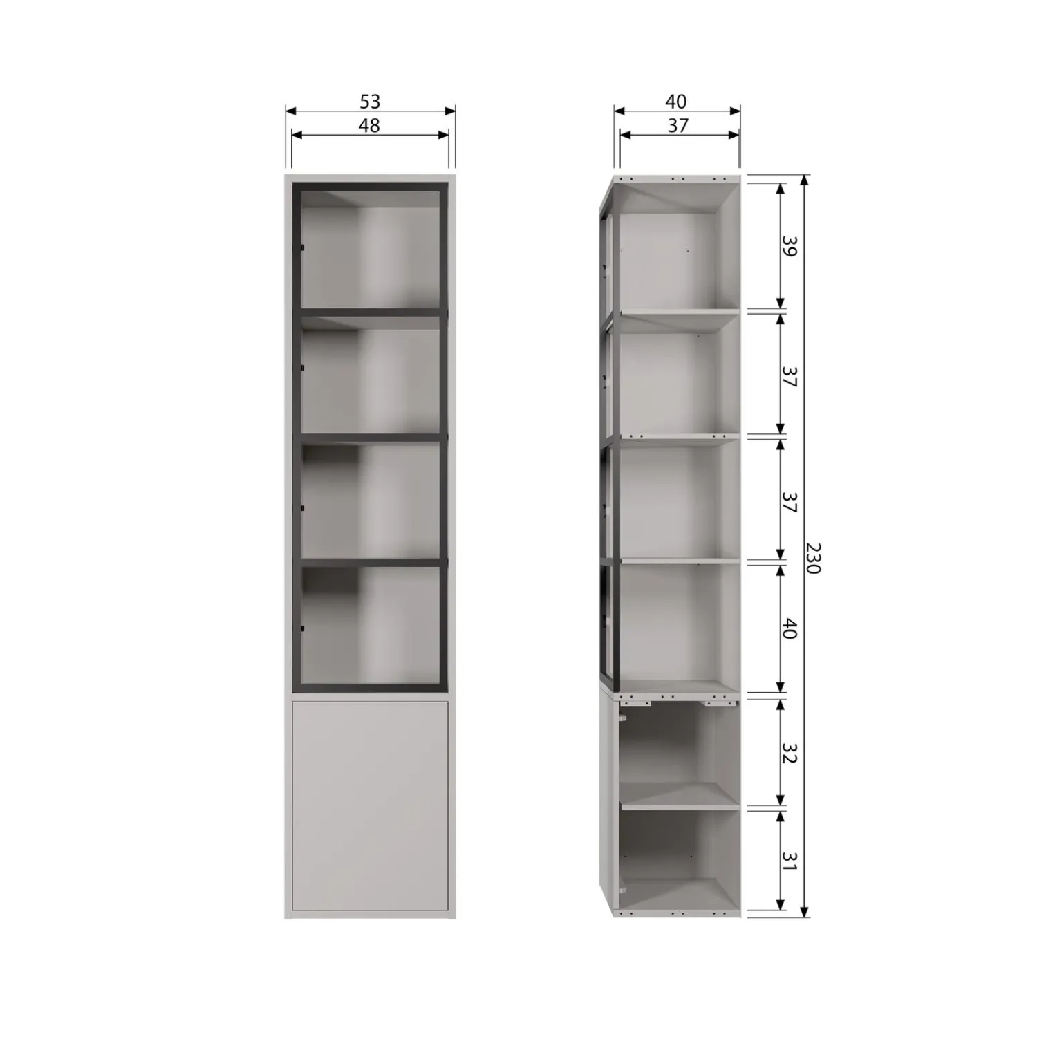 Sale WOOOD Basic 2-deurs vitrinekast grenen mist