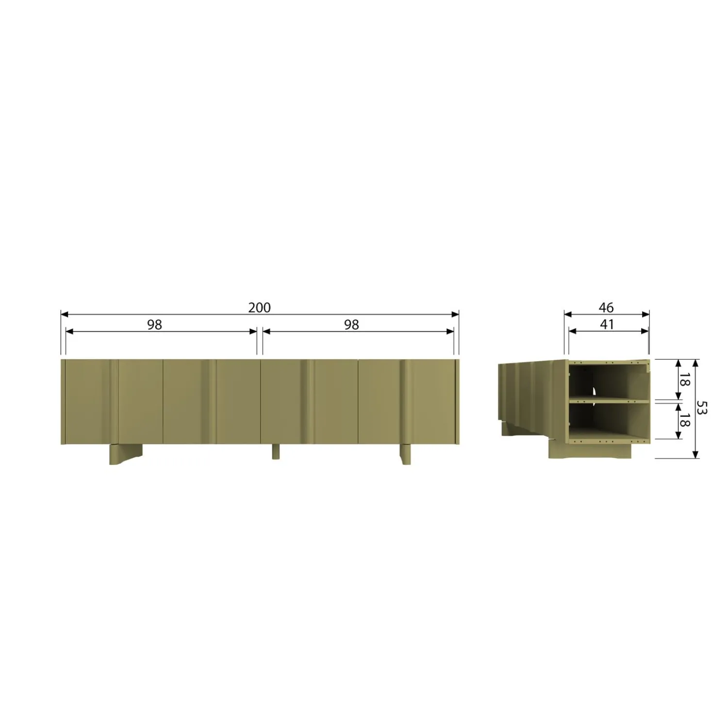 Outlet WOOOD Basu tv meubel 200 cm grenen Moss