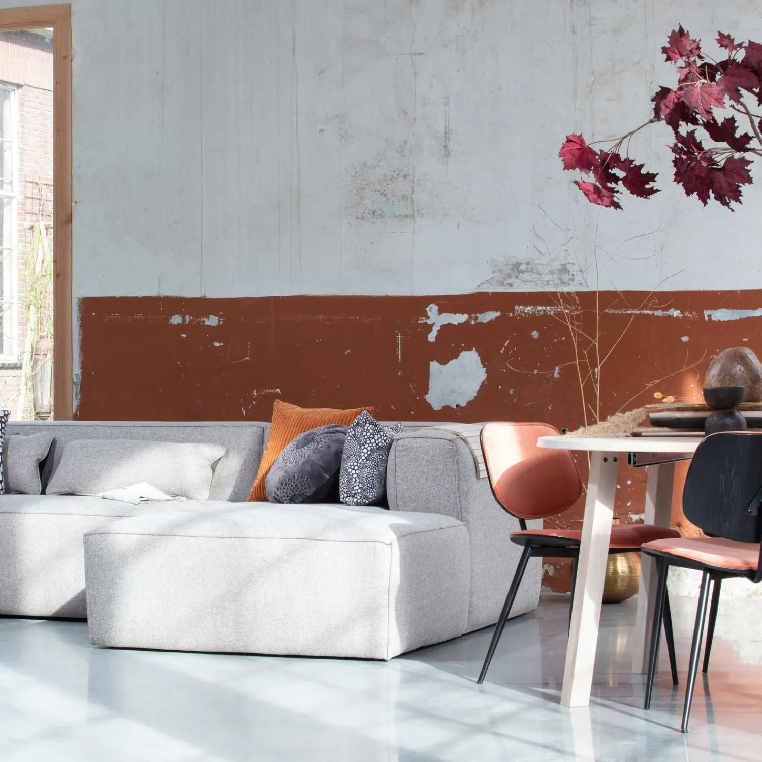 Best WOOOD Bean hoekbank rechts incl. kussens melange Lichtgrijs