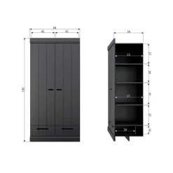 Clearance WOOOD Connect 2-deurs kledingkast + lade Zwart
