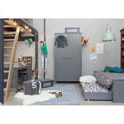 WOOOD Dennis bed 90x200 cm grenen steel grey geborsteld Staalgrijs