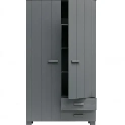 WOOOD Dennis kast met laden grenen steel grey Staalgrijs