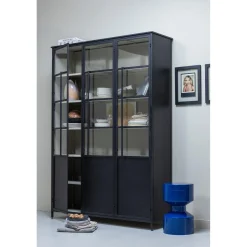 Best WOOOD Exhibit XL 3-deurs vitrinekast metaal Zwart