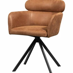 Best WOOOD Fenne draaibare eetkamerstoel leerlook Cognac