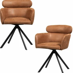 Best WOOOD Fenne draaibare eetkamerstoel leerlook Cognac