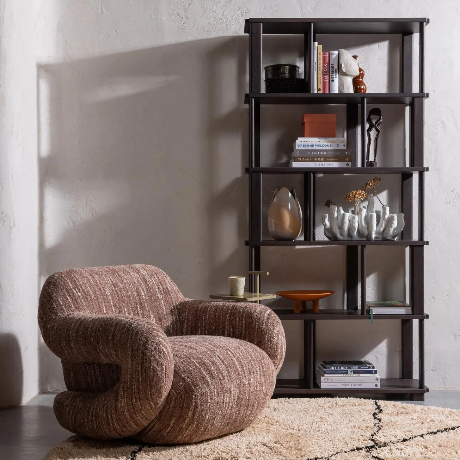 Discount WOOOD Folke fauteuil chenille oudroze melange Oud roze melange