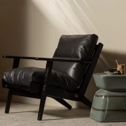WOOOD Houston fauteuil echt leer Zwart