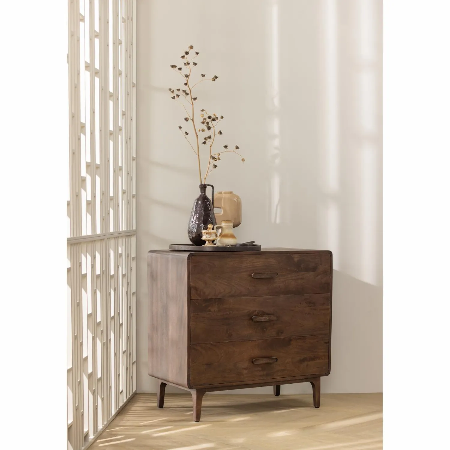 Outlet WOOOD Liya ladekast mango hout donkerbruin