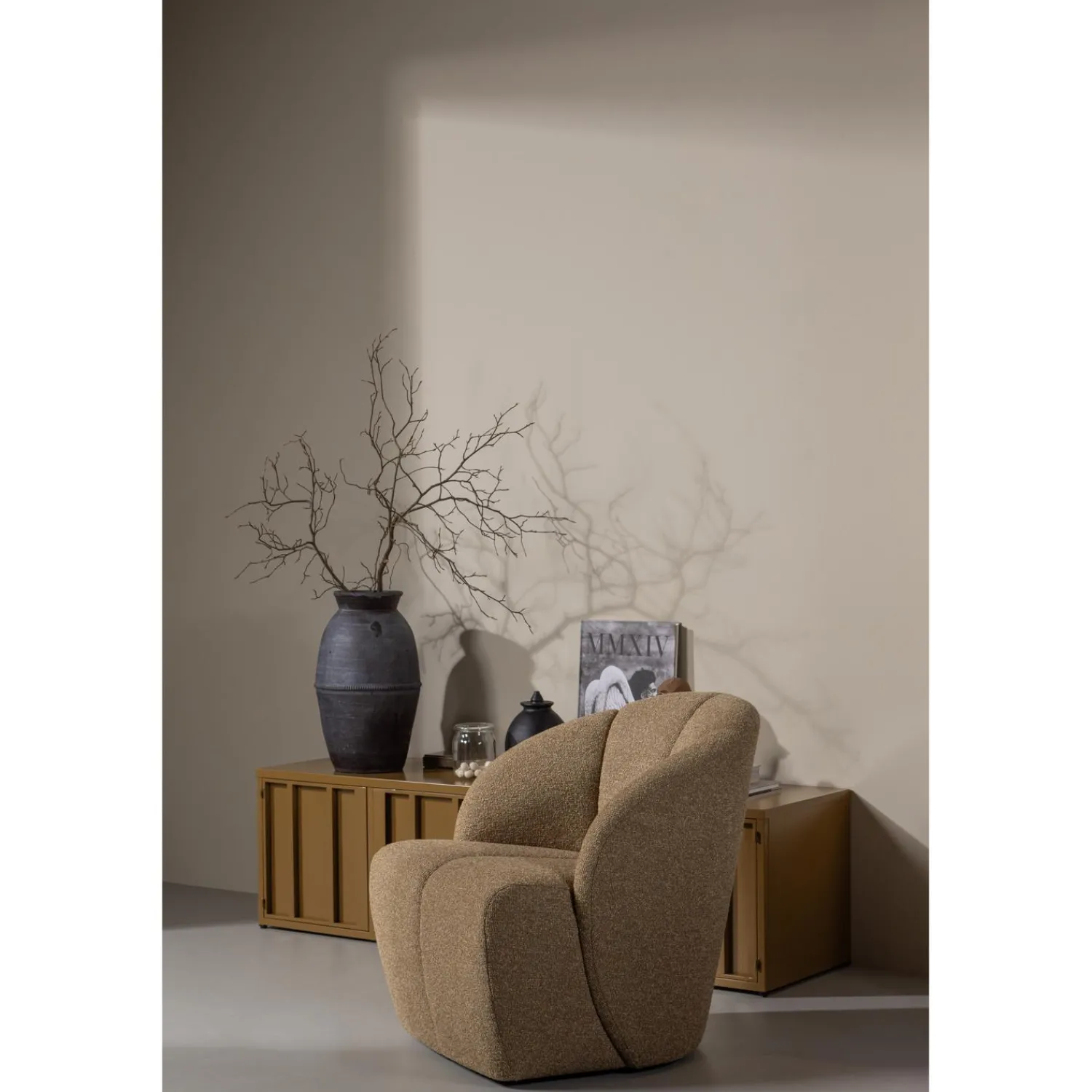 Discount WOOOD Mojo draaifauteuil bouclé Geel/bruin melange
