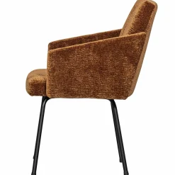 Hot WOOOD Mount eetkamerstoel met armleuning 3D chenille Middenbruin