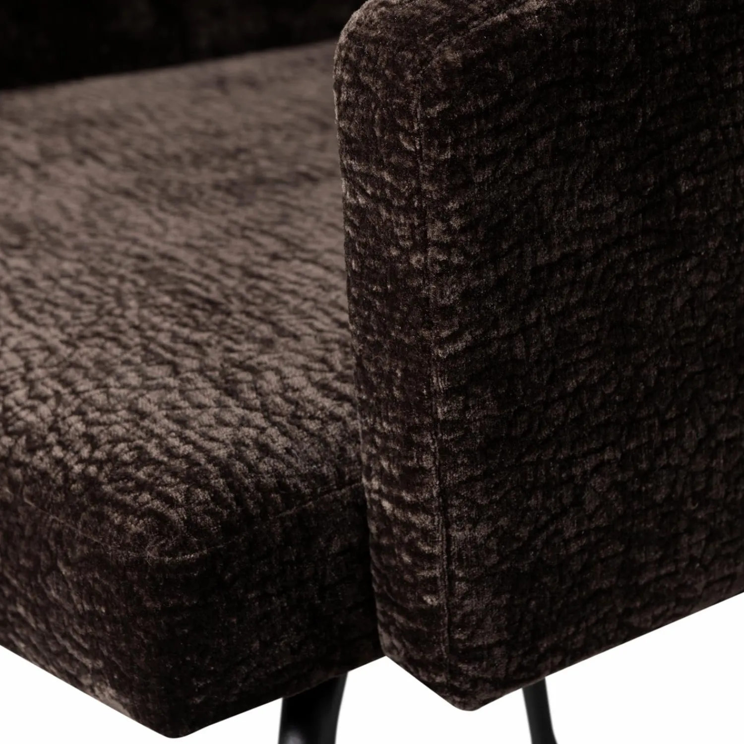 Discount WOOOD Mount eetkamerstoel met armleuning 3D chenille Donkerbruin