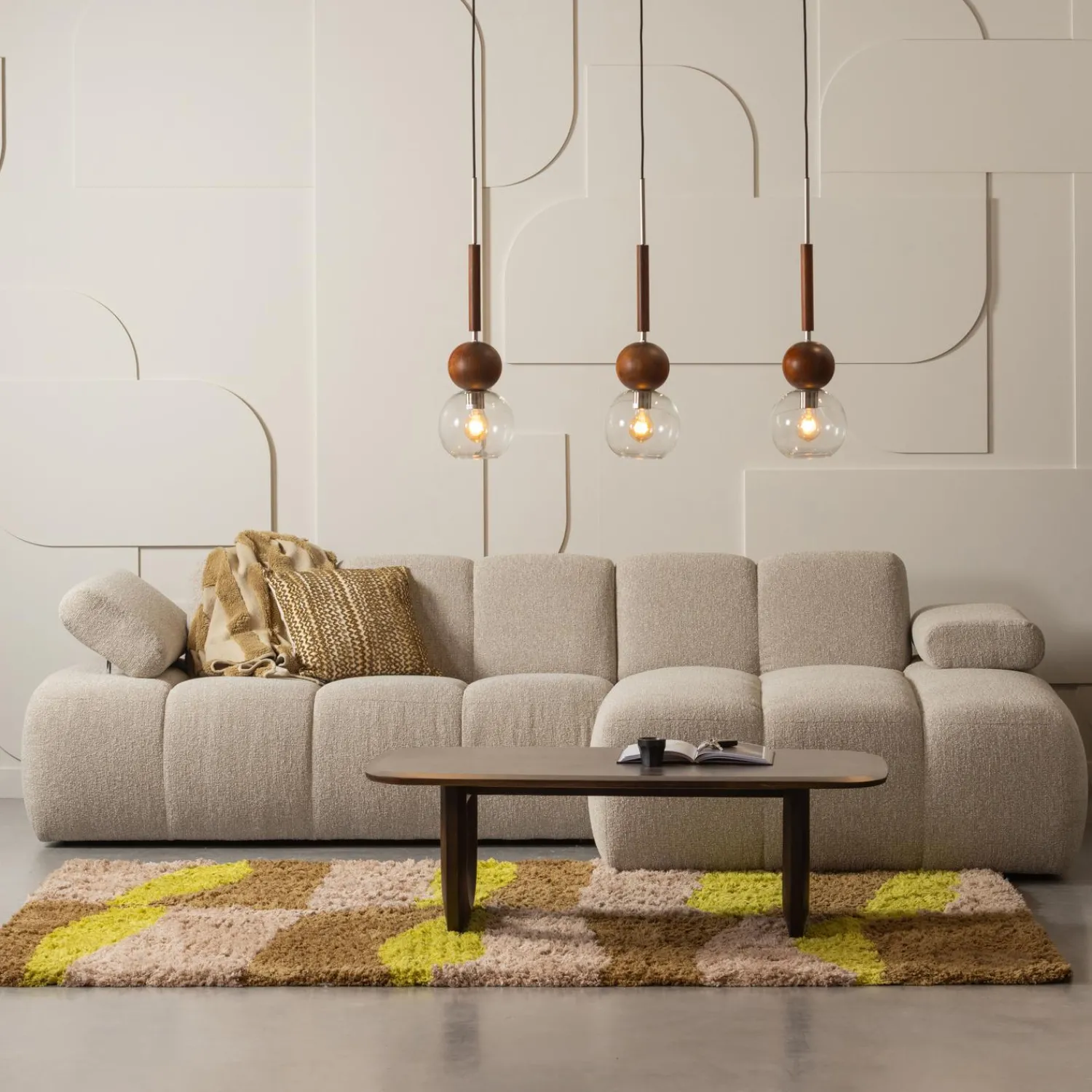 WOOOD Musa vloerkleed grafisch dessin naturel/geel 170x240 cm