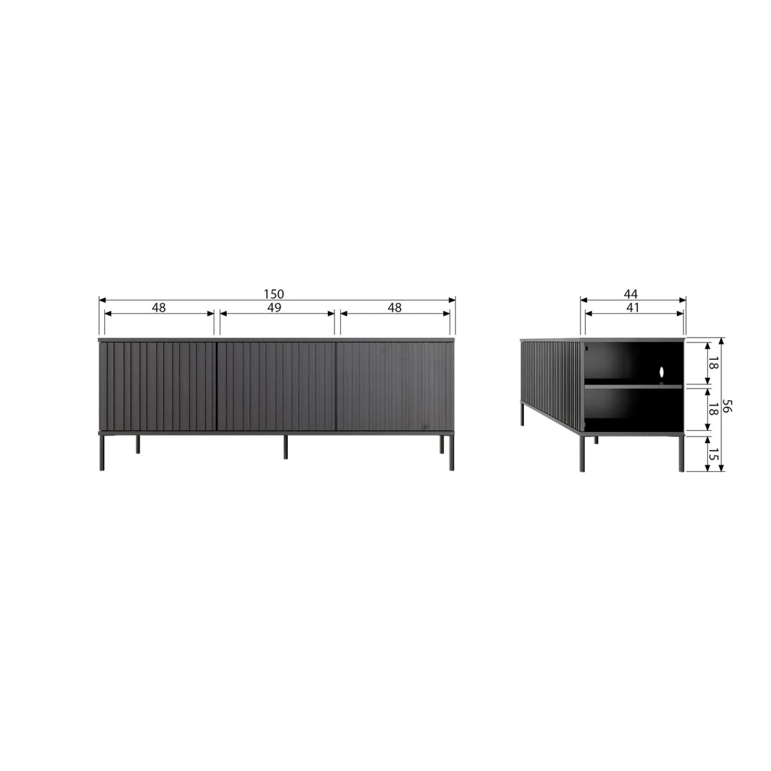 Clearance WOOOD New Gravure tv meubel 150 cm grenen Zwart