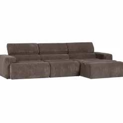 Outlet WOOOD Novi chaise longue bank rechts ribstof grijsbruin Grijs/bruin