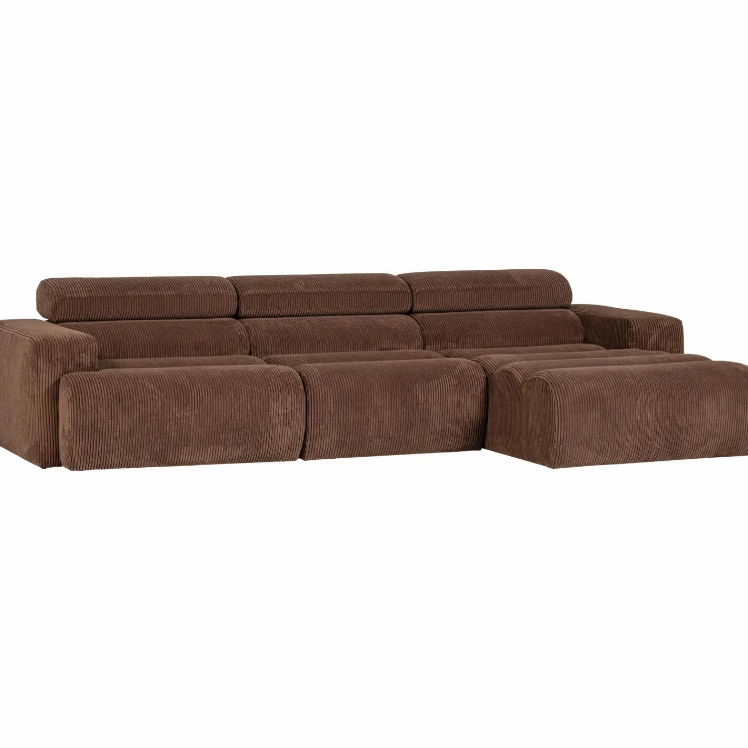 WOOOD Novi chaise longue bank rechts ribstof Mokkabruin