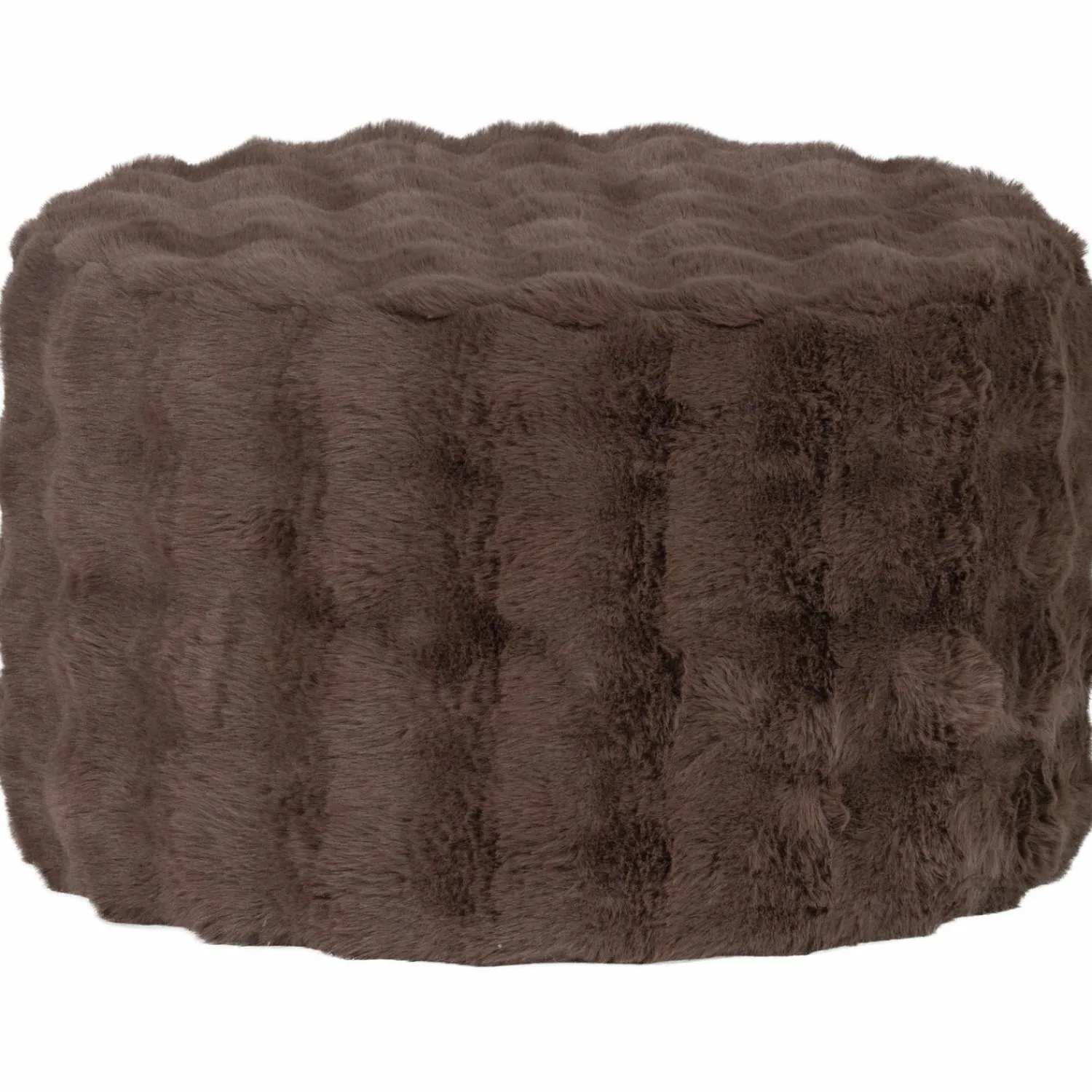 WOOOD Olven poef laag fluffy stof bruin