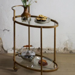 Sale WOOOD Push trolley metaal antique brass