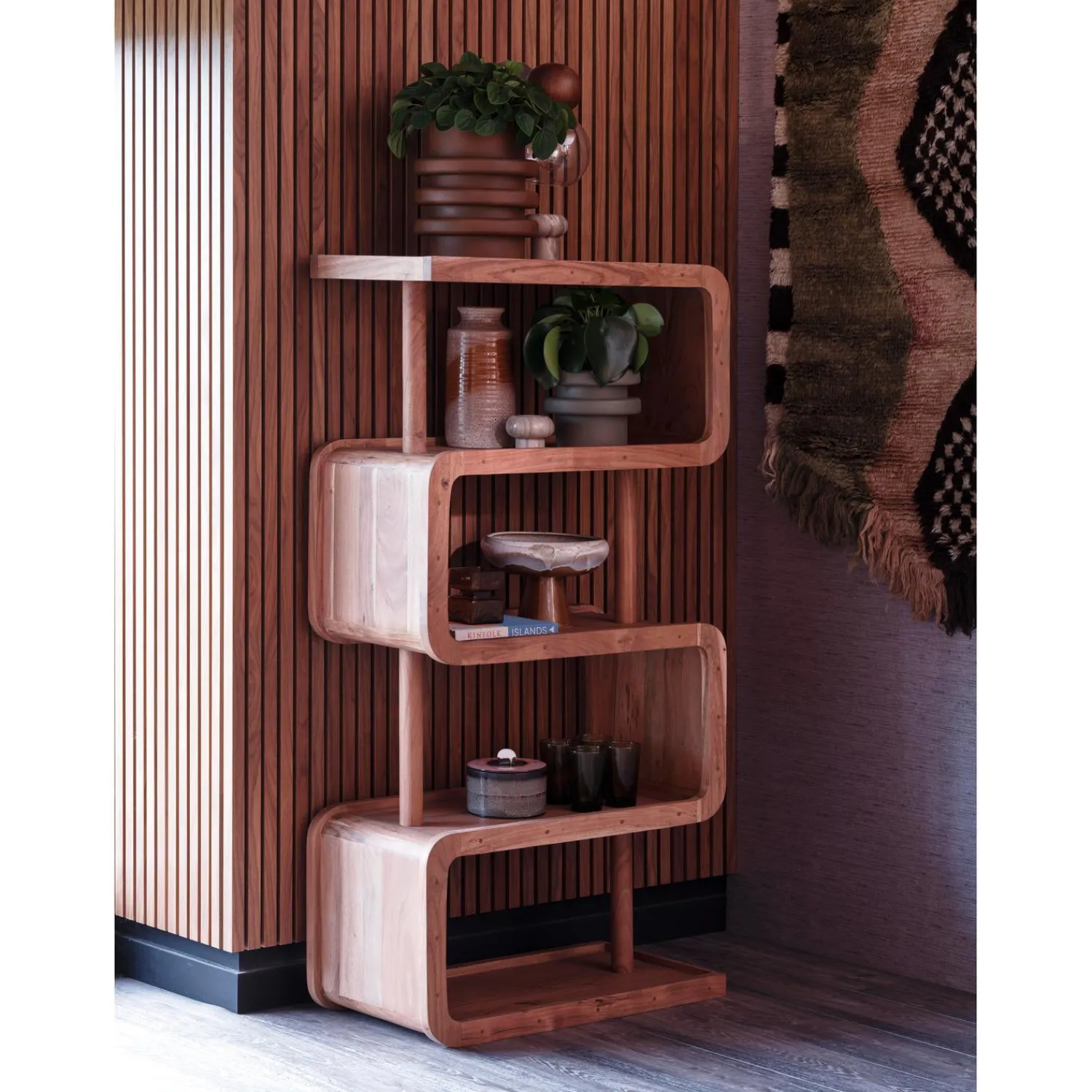 New WOOOD Rattle open kast hout naturel