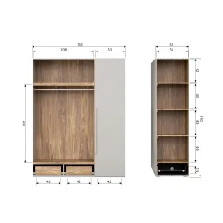 Outlet WOOOD Rens 3-deurs hang/legkast greep lang noten/pebble grey
