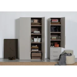 Clearance WOOOD Rens 2-deurs hang/legkast greep lang noten/pebble grey