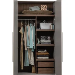 Clearance WOOOD Rens 2-deurs hang/legkast greep lang noten/pebble grey