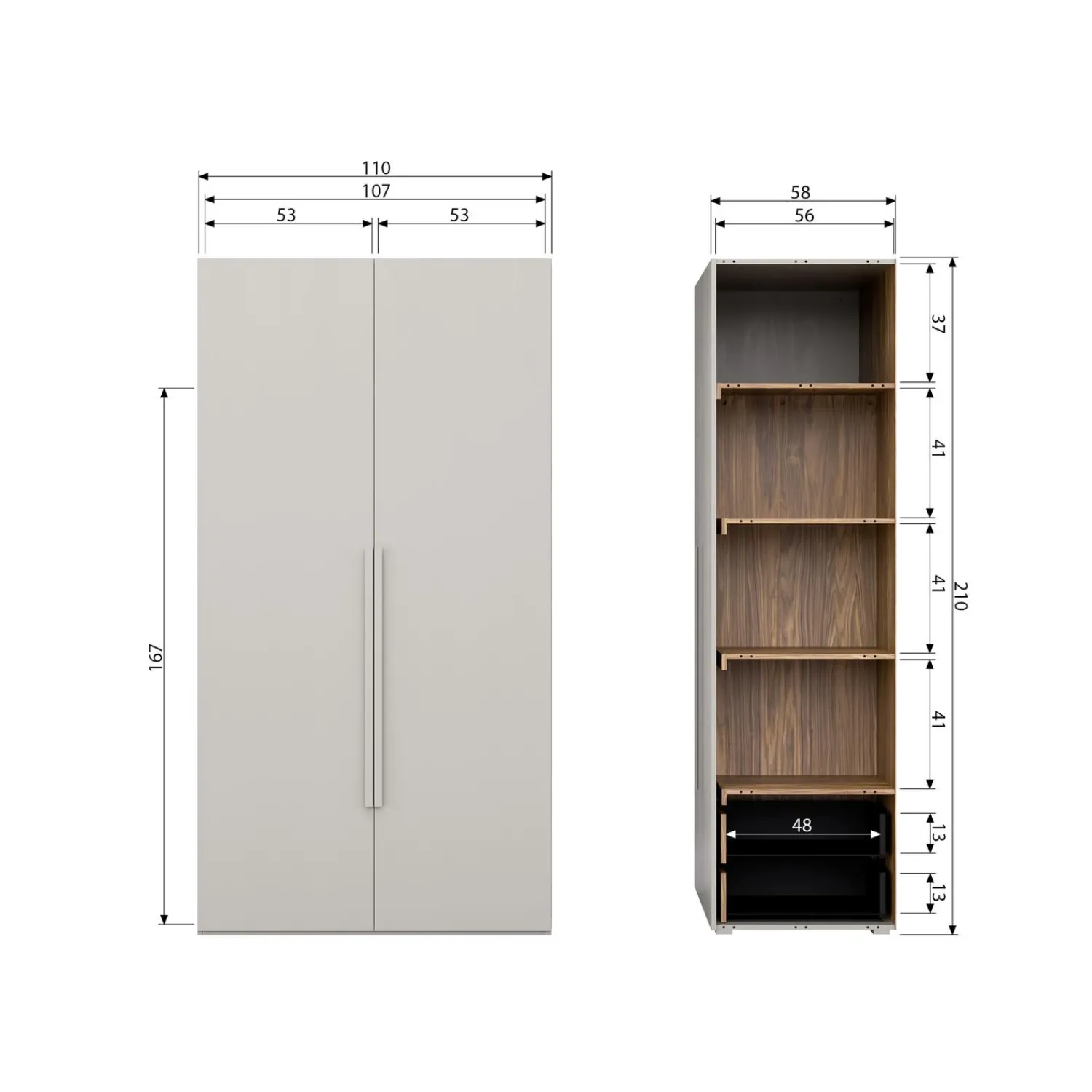 Clearance WOOOD Rens 2-deurs hang/legkast greep lang noten/pebble grey
