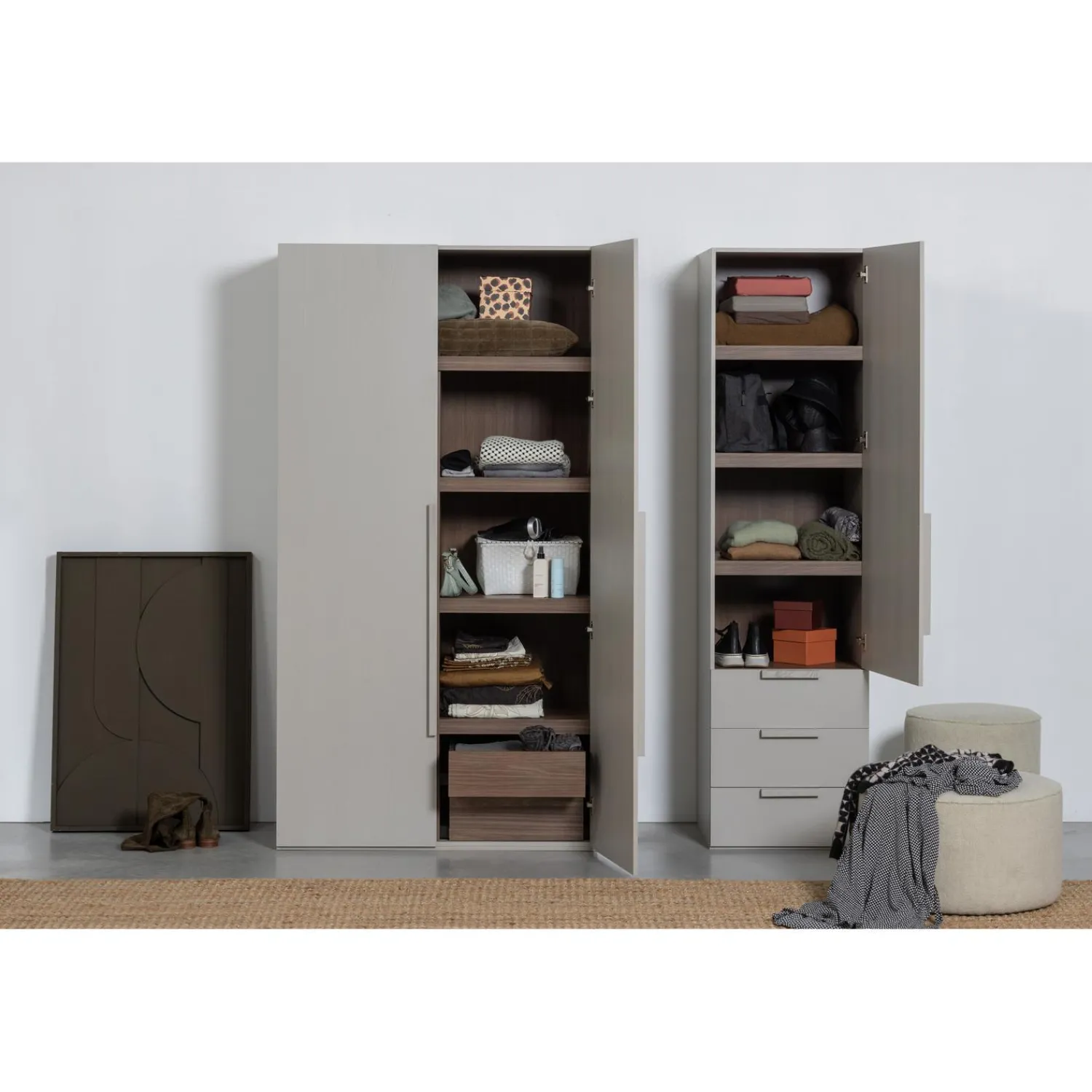 Discount WOOOD Rens 1-deurs legkast greep lang noten/pebble grey