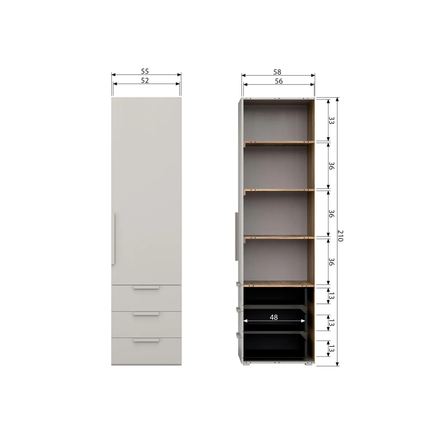 Discount WOOOD Rens 1-deurs legkast greep lang noten/pebble grey