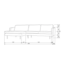 Clearance WOOOD Rodeo chaise longue links velvet kastanje Kastanjebruin