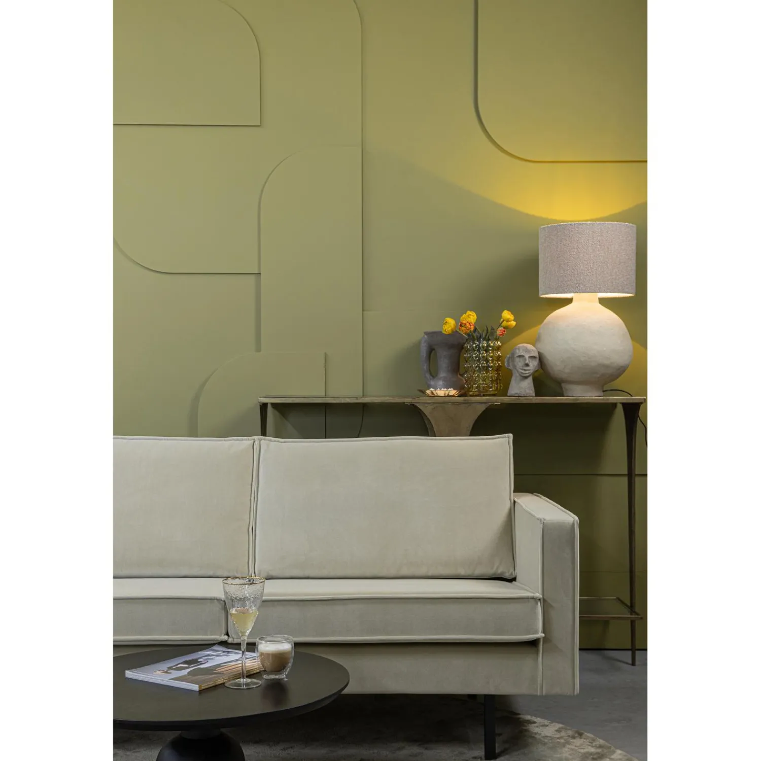 Best WOOOD Rodeo chaise longue links velvet Pistache