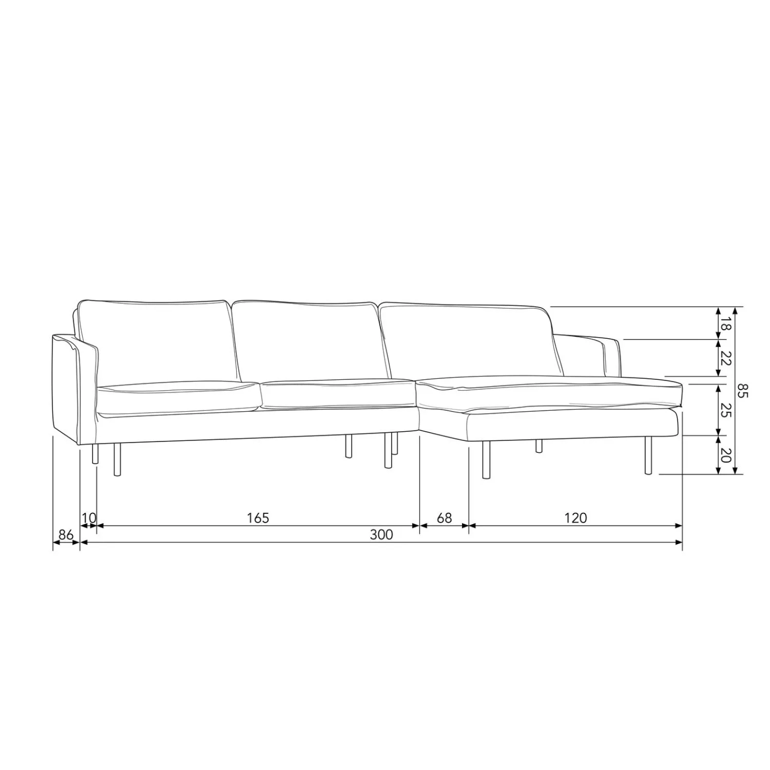 Discount WOOOD Rodeo chaise longue rechts structure velvet Wheatfield