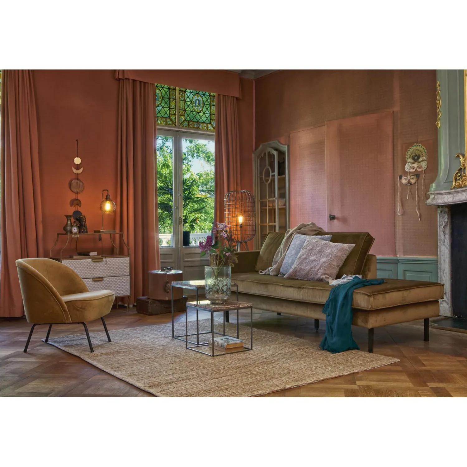 Outlet WOOOD Rodeo daybed rechts velvet Honinggeel