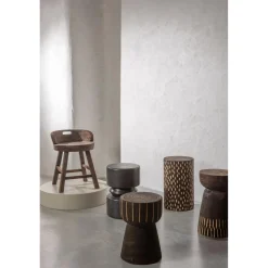 WOOOD Rosalie decoratieve kruk/stoel hout donkerbruin