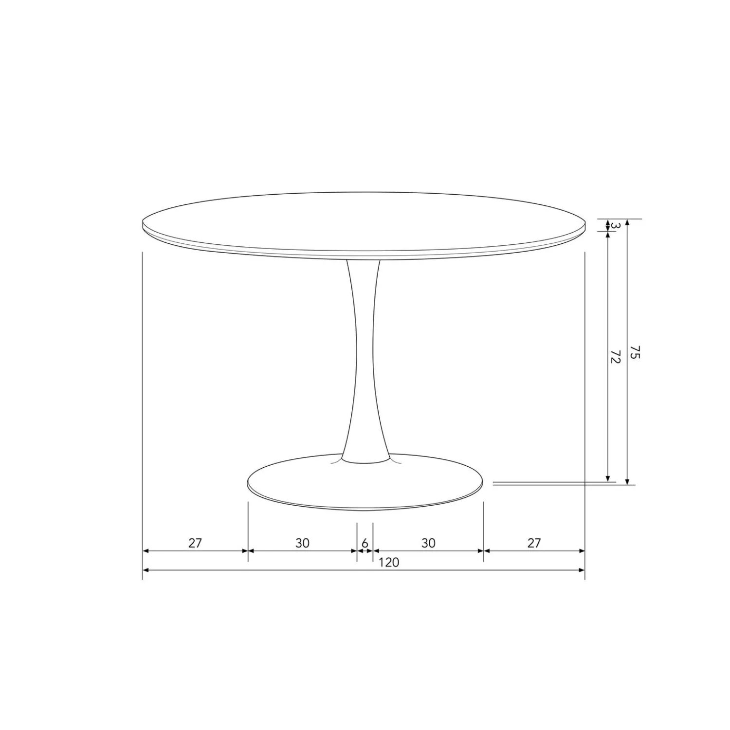 WOOOD Sammy eettafel trompetvoet rond mdf zwart ø120 cm