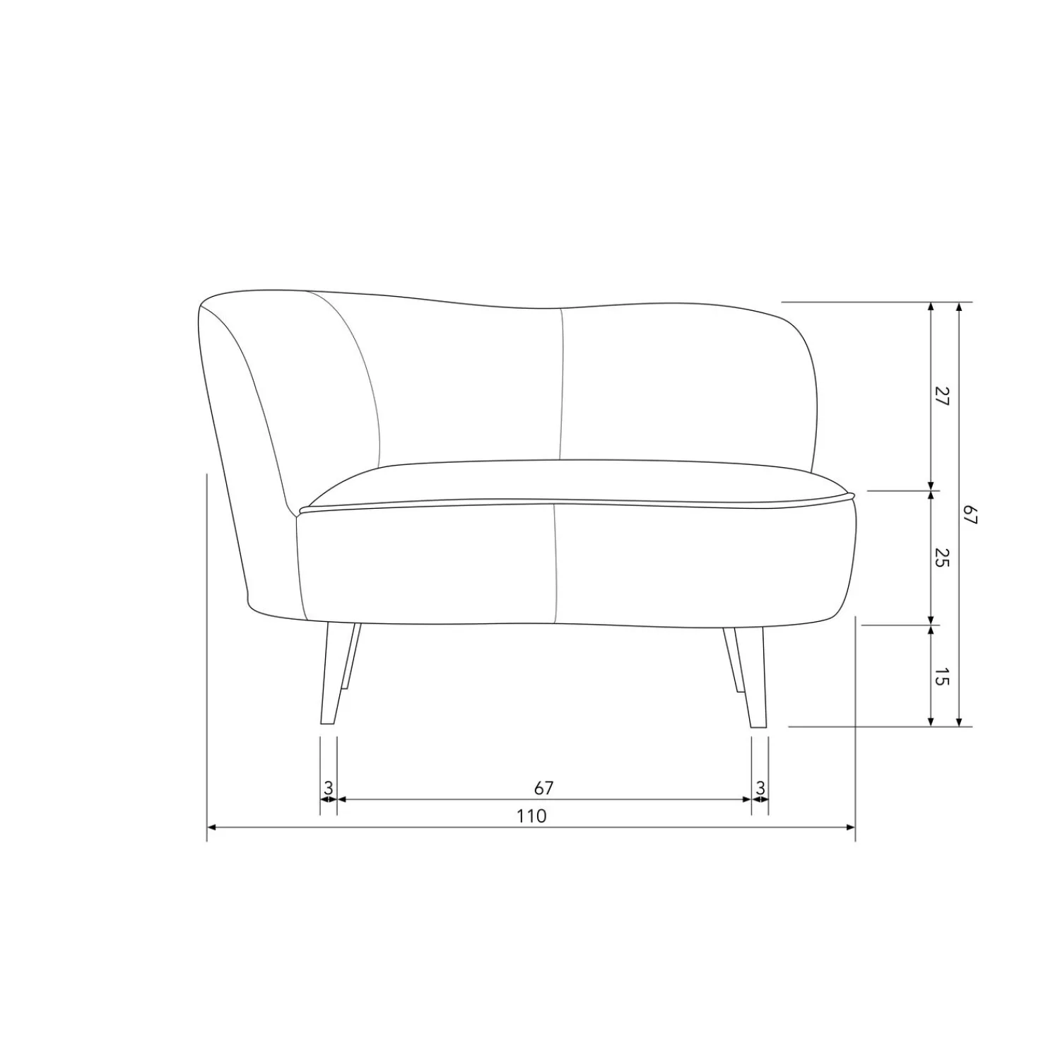 Best WOOOD Sara lounge fauteuil links velvet Khaki