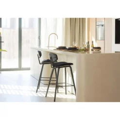Best WOOOD Senn barstoel velvet zwart