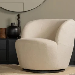 Best WOOOD Serra draaifauteuil geweven stof Off white