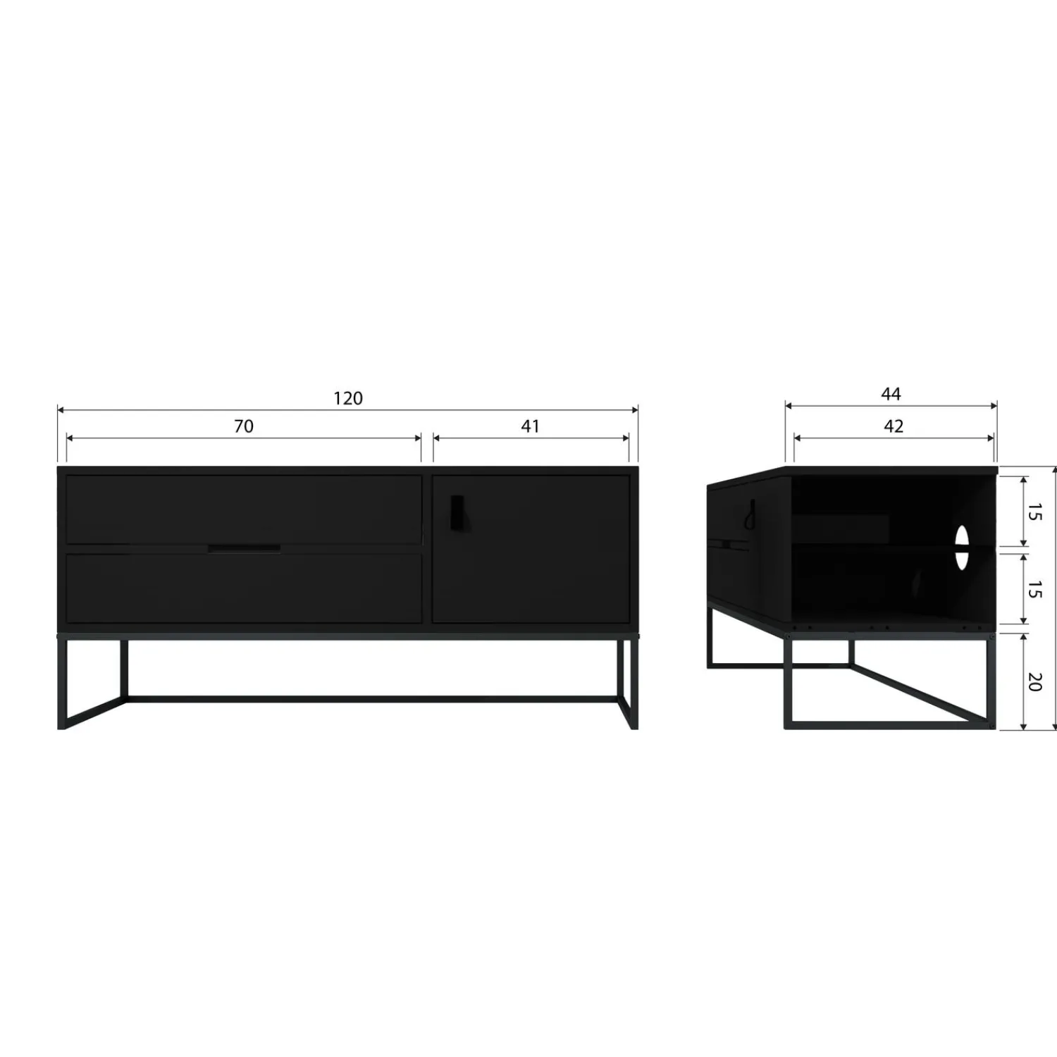 Outlet WOOOD Silas tv meubel 120 cm essen Blacknight