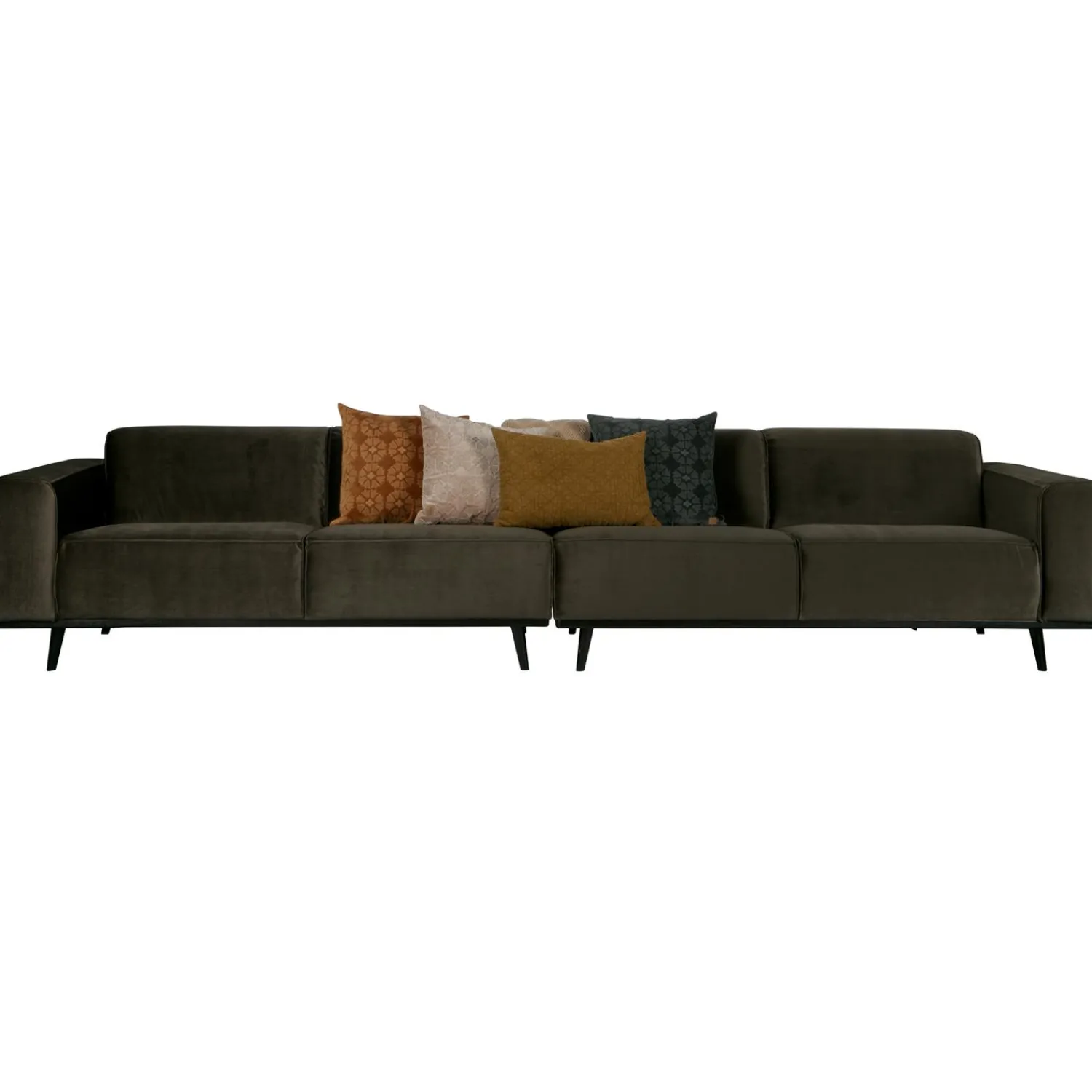 Best WOOOD Statement XL 4-zits bank 372 cm velvet Warm groen