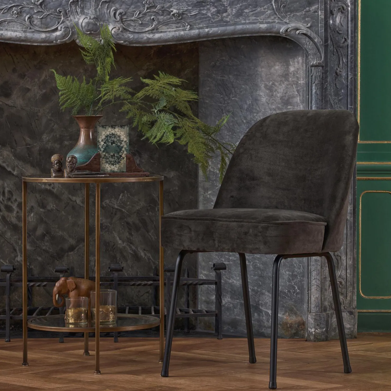 Best WOOOD Vogue eetkamerstoel velvet Donkergroen